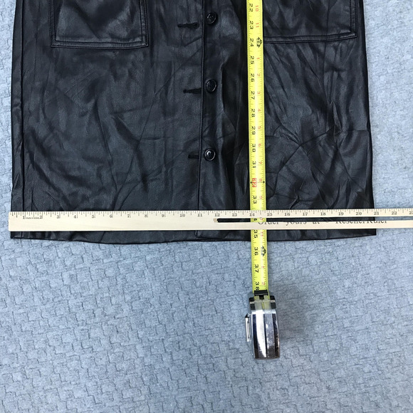 Faux Leather Dress Womens Medium Short Sleeve Button Front Pockets Edgy Modern - Picture 8 of 16